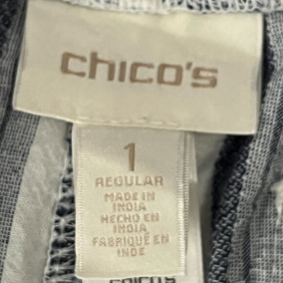 Chico's Blue Cream Striped Cotton Wide Leg Pants Size 1 Medium Casual - Picture 4 of 12